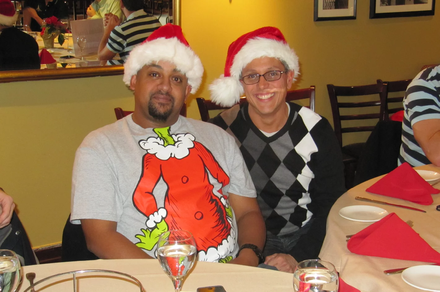 Greg and DJ Dressed as Santa