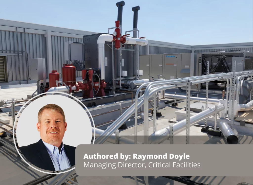 Outside roof with HVAC in the middle and text: ‘Authored by Raymond Doyle, Managing Director, Science & Technology’.